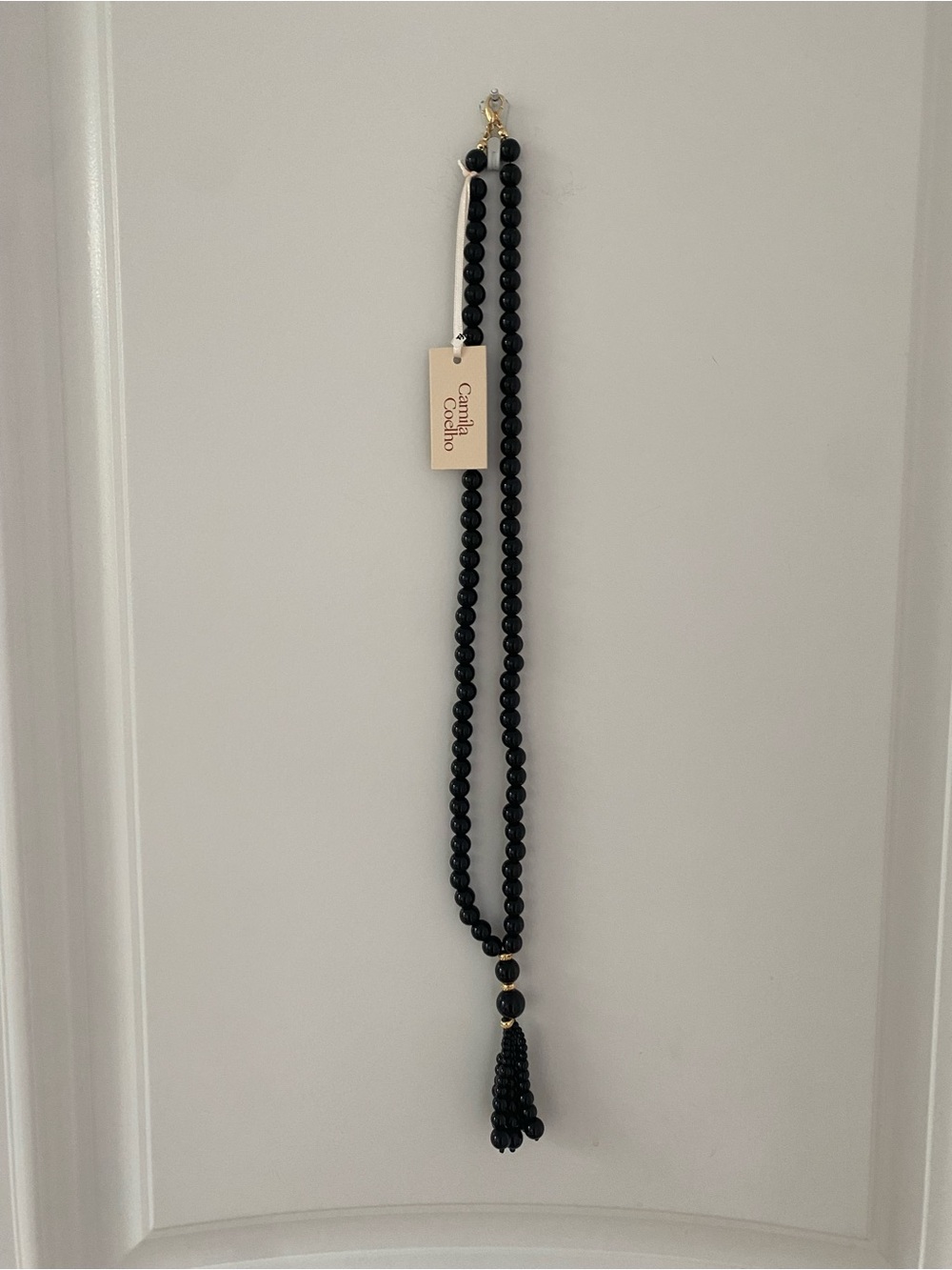 Camila Coelho Black Beaded Tassel Statement Necklace 31" NWT